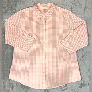L.L. Bean Women’s Shirt Wrinkle Free Peach Gingham Cotton 3/4 Sleeves Large